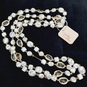 NWT Camila Coelho 60 Inch Gold With Glass & Glass Pearl Necklace